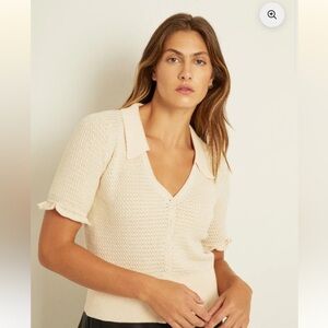 FELLER Small GEORGETTE cream Knit Button-Up Women's Top